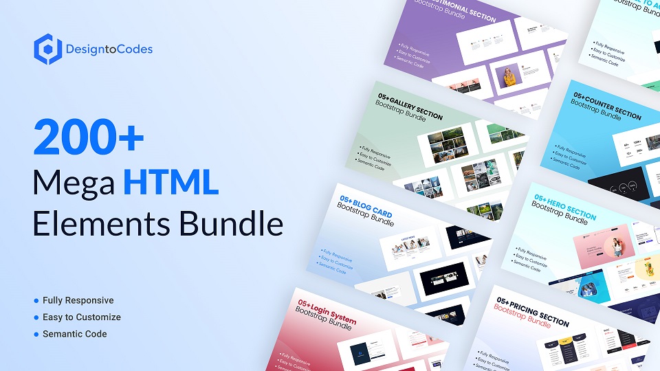 200+ Mega HTML Elements Bundle - DesignToCodes