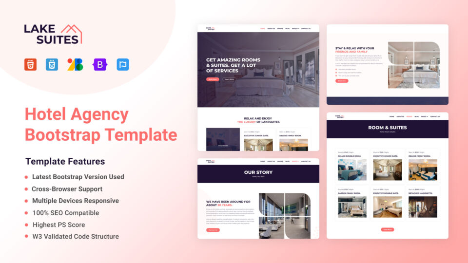 Lakesuites Hotel Agency Bootstrap Template Thumbnail