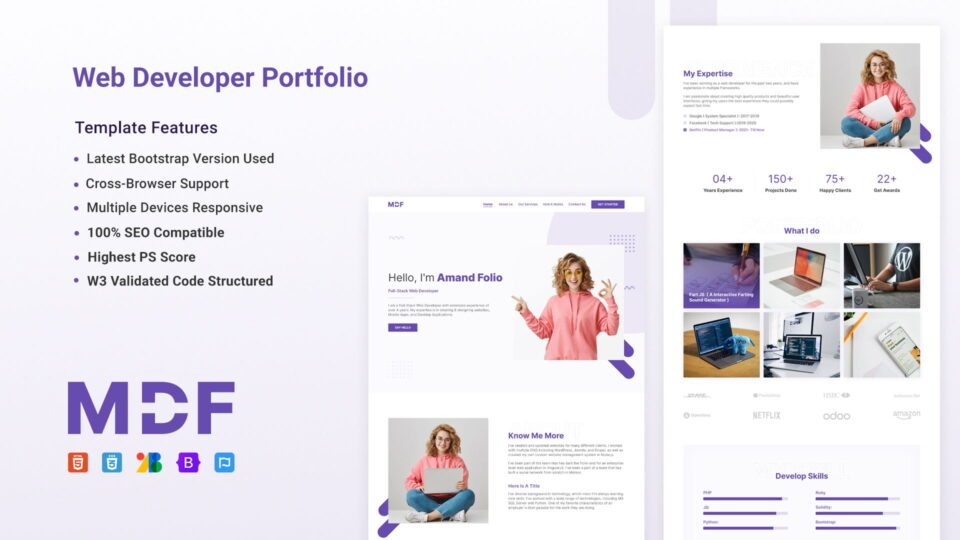 Mydevfolio - One Page Portfolio Template Thumbnail