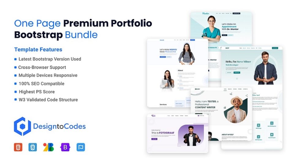 One Page Bootstrap Portfolio Template Bundle - DesignToCodes