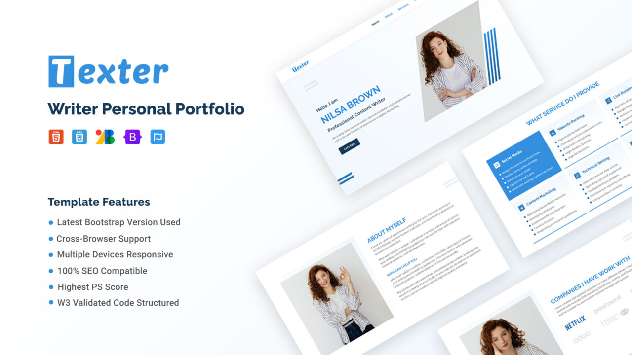 Texter V2 Writer Portfolio Template Responsive One Page Template