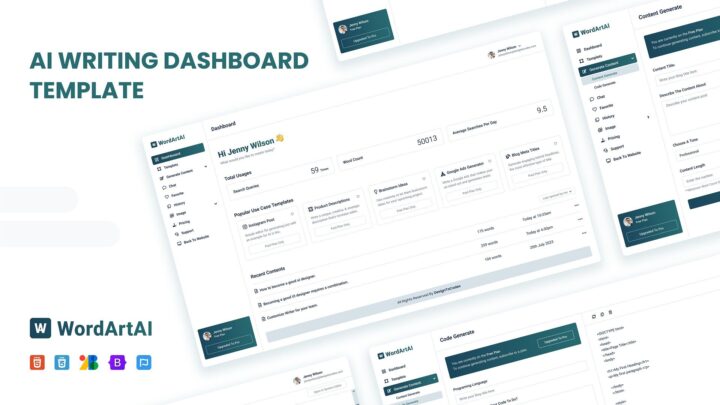 WordArtAI - AI Writing SaaS Dashboard Template - DesignToCodes