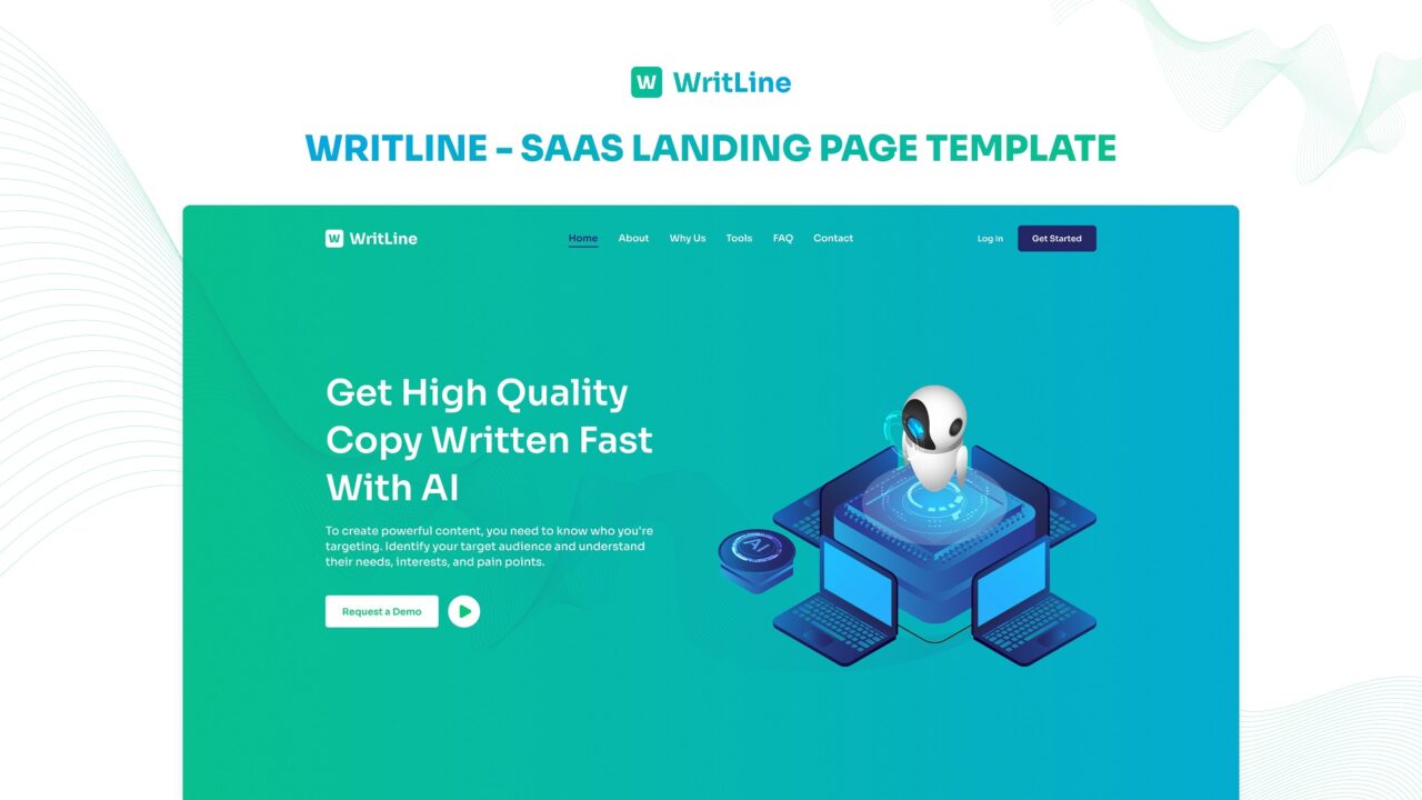 WritLine - AI Content Writer SaaS Landing Page Template - DesignToCodes