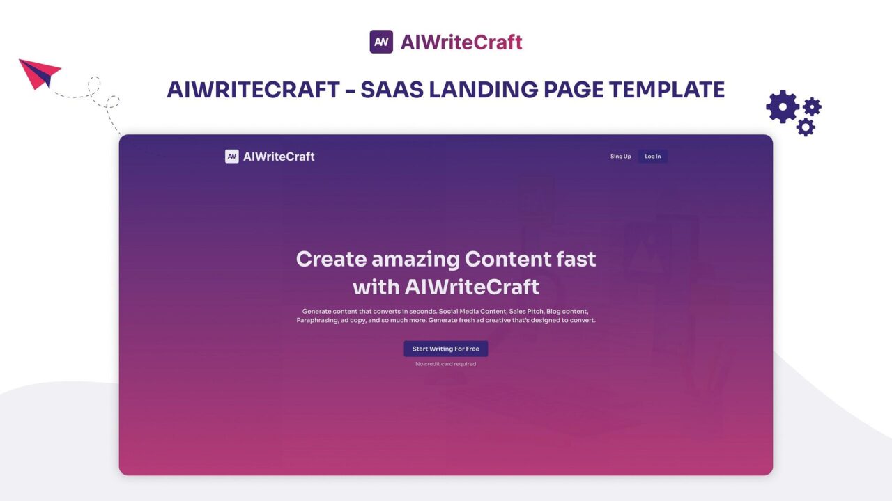 AIWriteCraft - AI Writing SaaS Landing Page Template Thumbnail - DesignToCodes