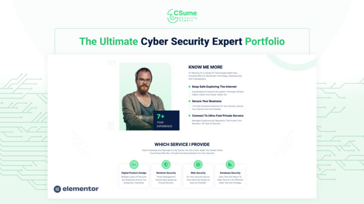 Csume - Ultimate Cyber Security Expert Portfolio Elementor Template Kit | DesignToCodes
