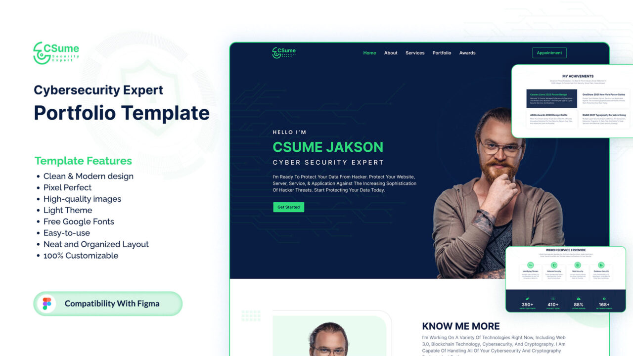 CSUME-Free-Figma-Portfolio-Template-for-Cybersecurity-Experts-Thumbnail | DesignToCodes