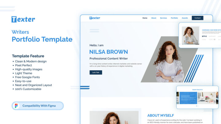 Texter-V2-Free-Onepage-Figma-Portfolio-Template-for-Writers | DesignToCodes