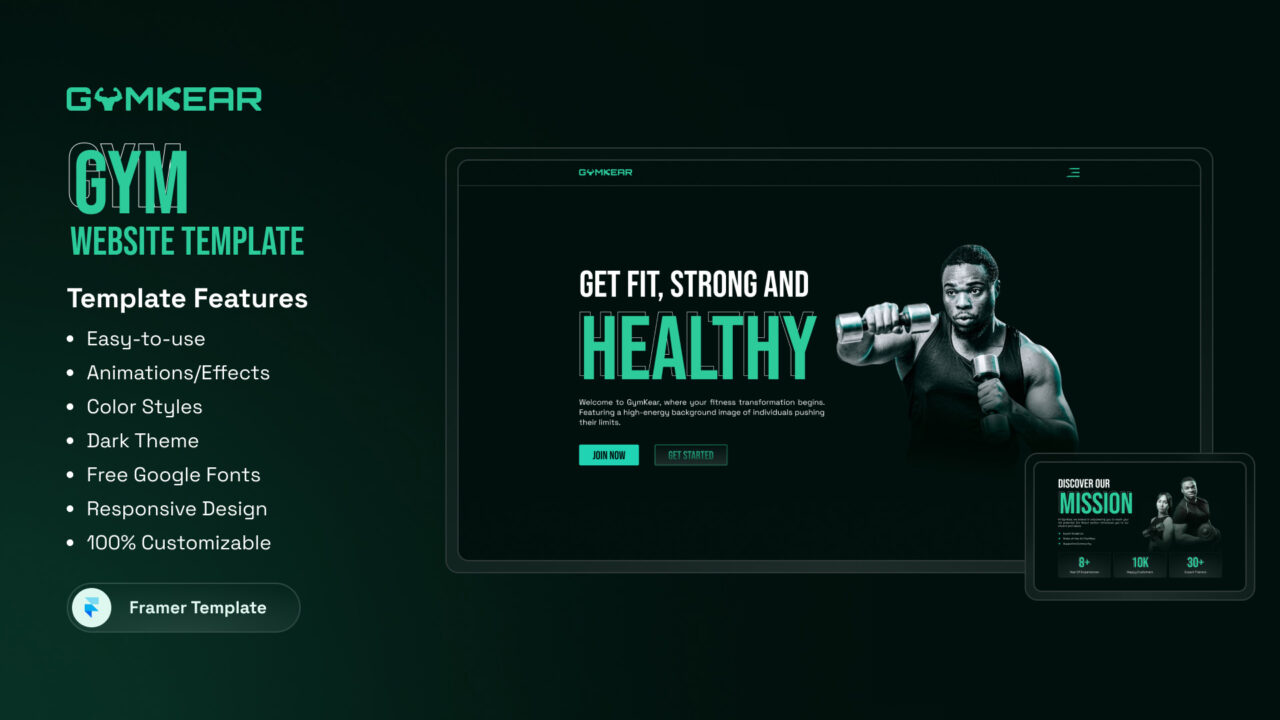 Gymkear-Professional-Framer-Template-for-Gym-Websites-Thumbnail | DesignToCodes