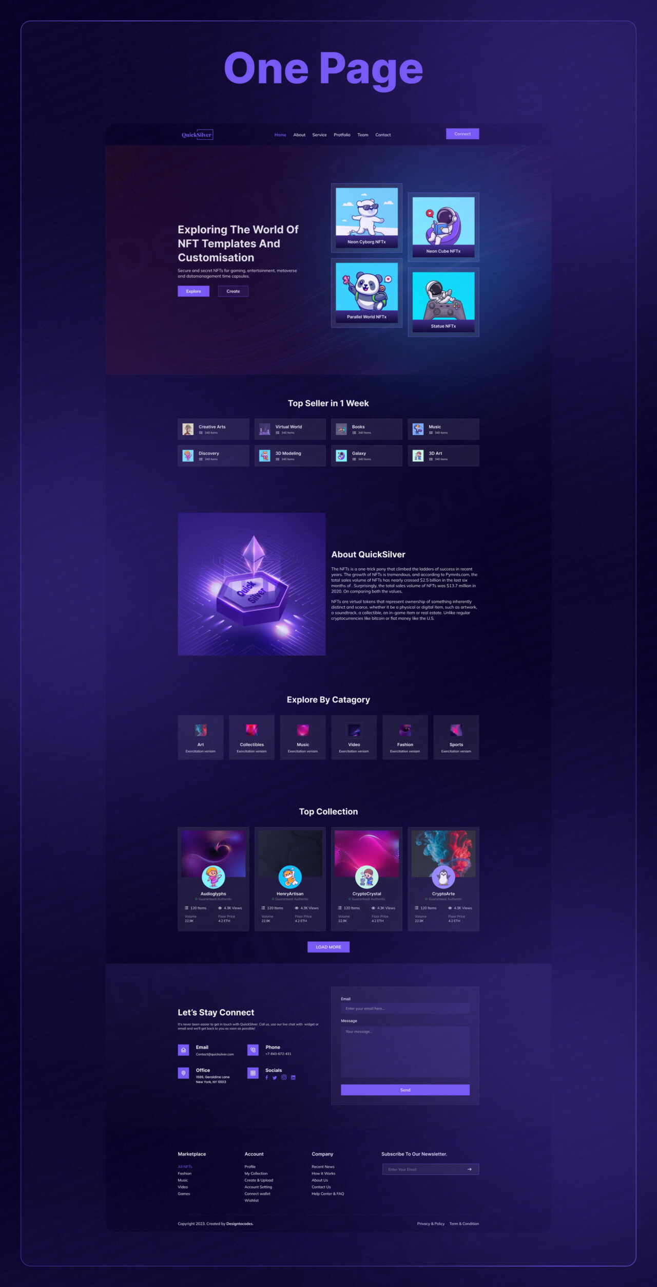 QuickSilver-Free-NFT-One-Page-Figma-Template | DesignToCodes