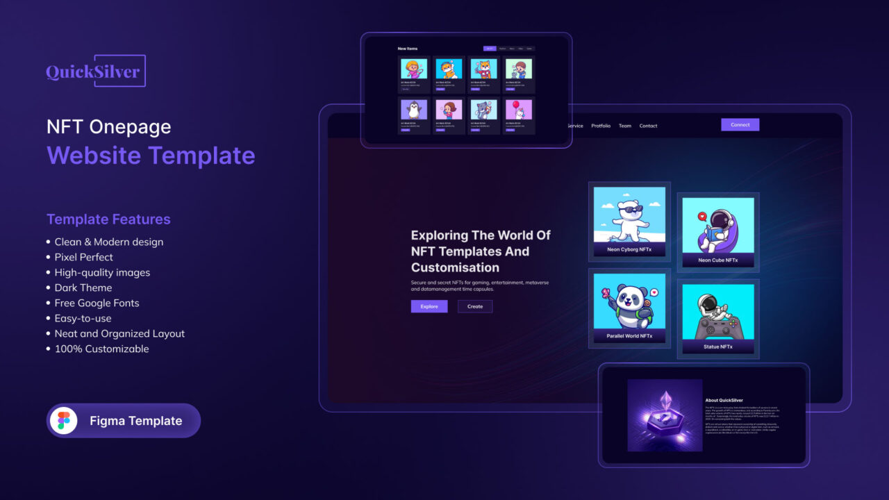QuickSilver-Free-NFT-One-Page-Figma-Template-Thumbnail | DesignToCodes