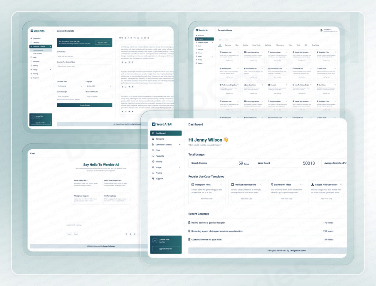 WordArtAI-Premium-AI-Writing-SaaS-Dashboard-Template-in-Figma | DesignToCodes