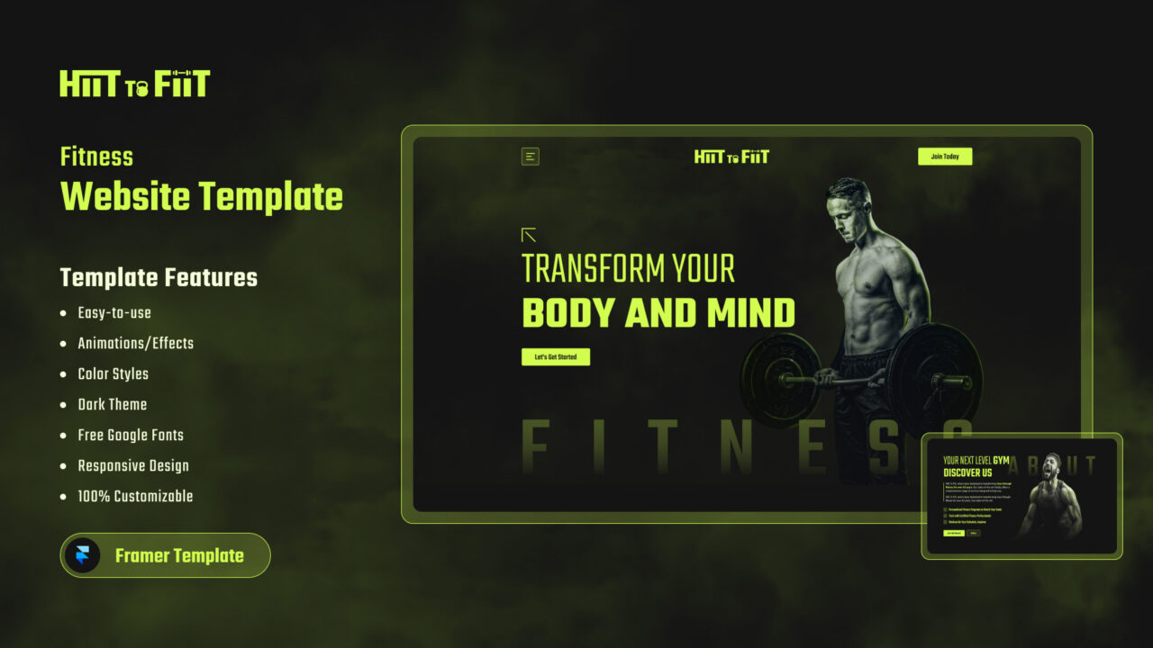 HiitToFiit-Modern-OnePage-Fitness-Framer-Template-Thumbnail | DesignToCodes