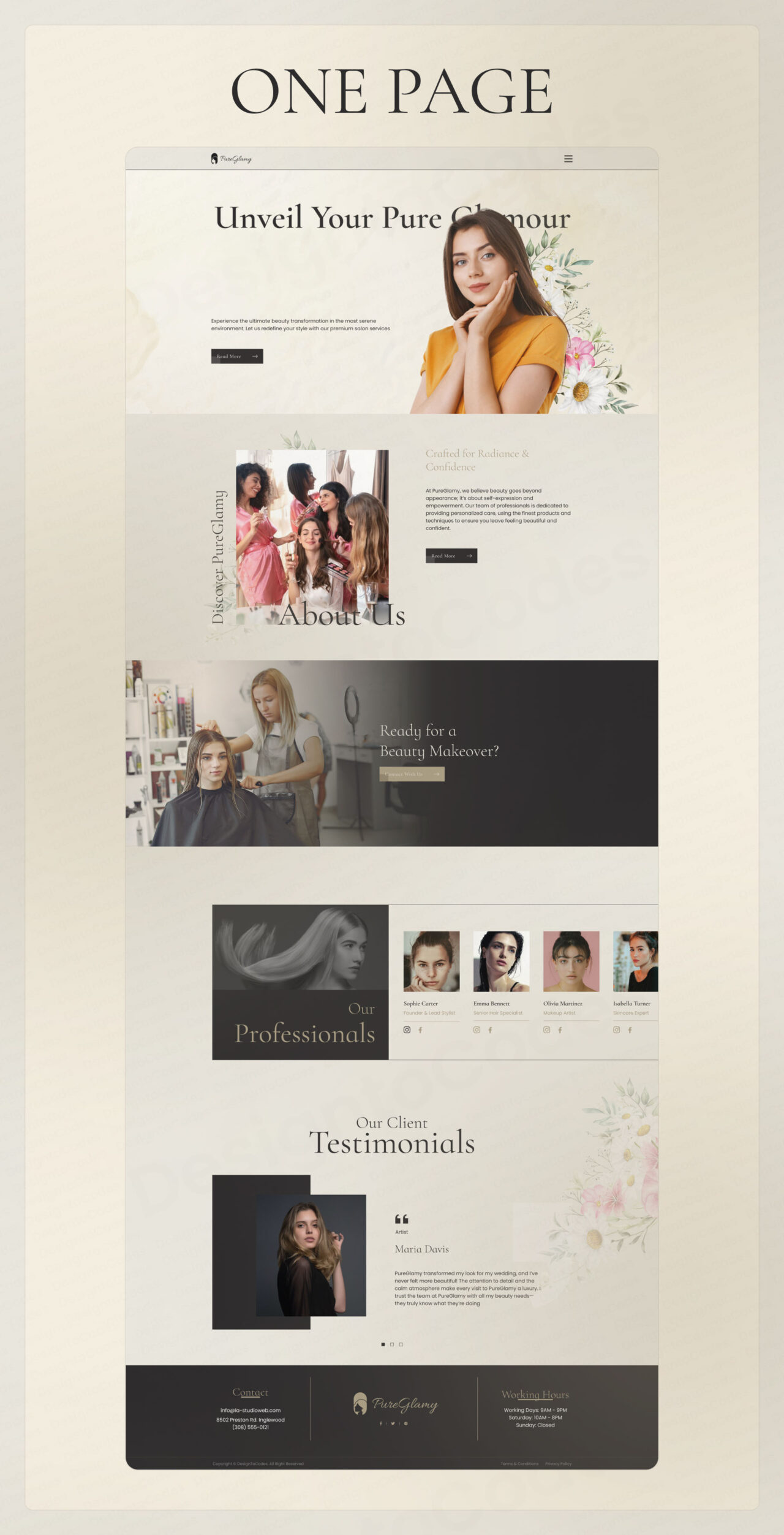 PureGlamy-OnePage-Framer-Template-for-Beauty-Salons | DesignToCodes