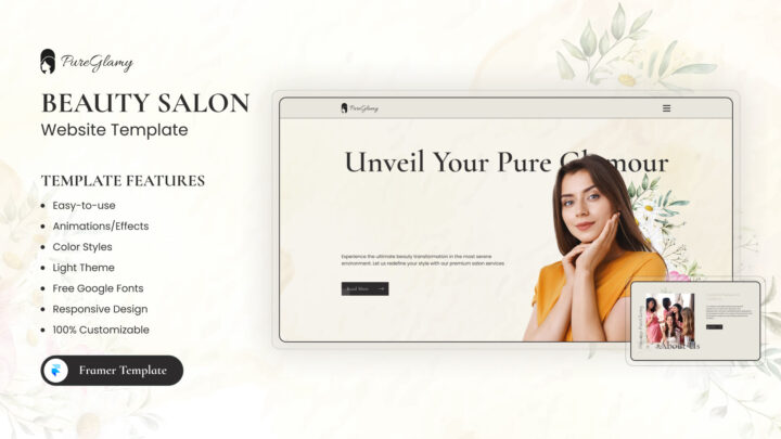 PureGlamy-OnePage-Framer-Template-for-Beauty-Salons-Thumbnail | DesignToCodes