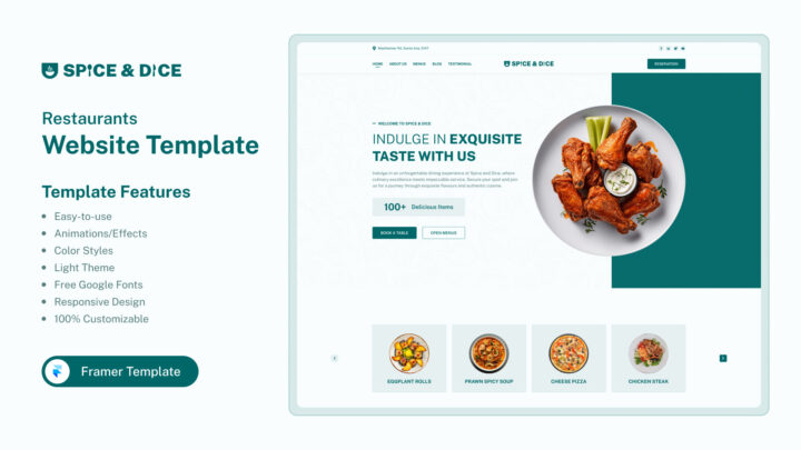 Spice-And-Dice-Best-Restaurant-Website-Framer-Template-Thumbnail-1 | DesignToCodes