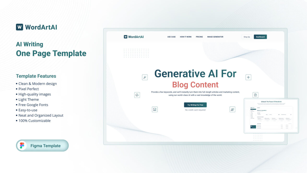 WordArtAI-Premium-Figma-Saas-Landing-Page-Template-Thumbnail | DesignToCodes