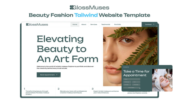 GlossMuses-Premium-Beauty-Fashion-Tailwind-CSS-Template | DesignToCodes