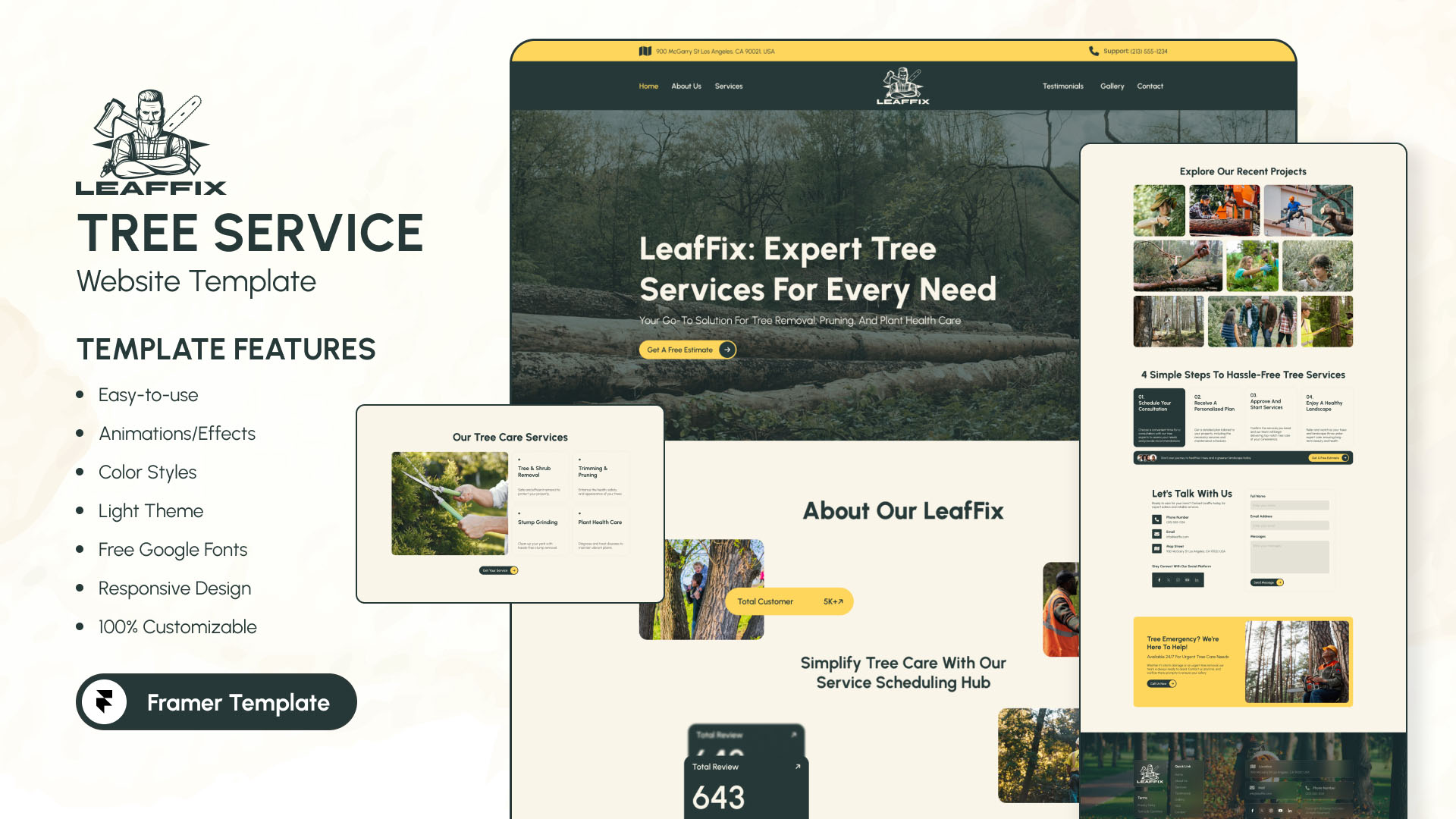 LeafFix - Premium Framer Tree Service Website Template