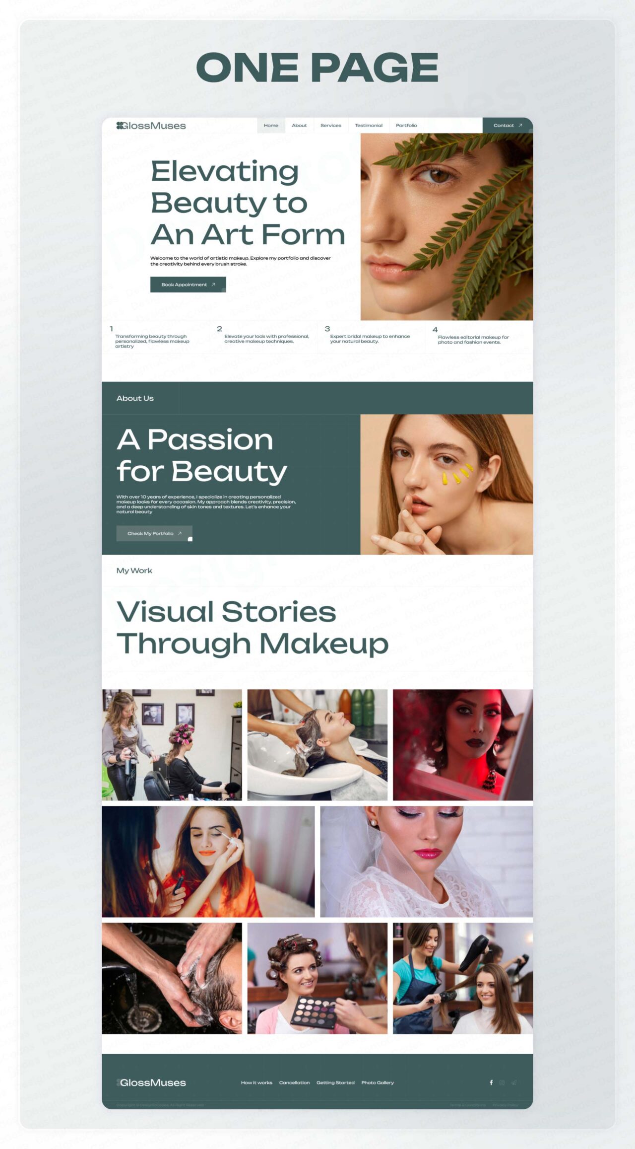GlossMuses-OnePage-Beauty-Fashion-Framer-Template | DesignToCodes