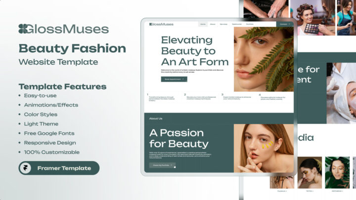 GlossMuses-OnePage-Beauty-Fashion-Framer-Template-Thumbnail-01 | DesignToCodes