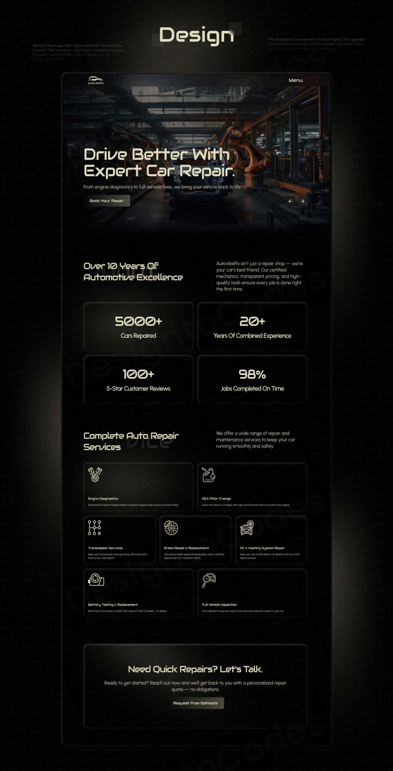 AutoVibefix-Premium-Car-Repair-Framer-Template | DesignToCodes