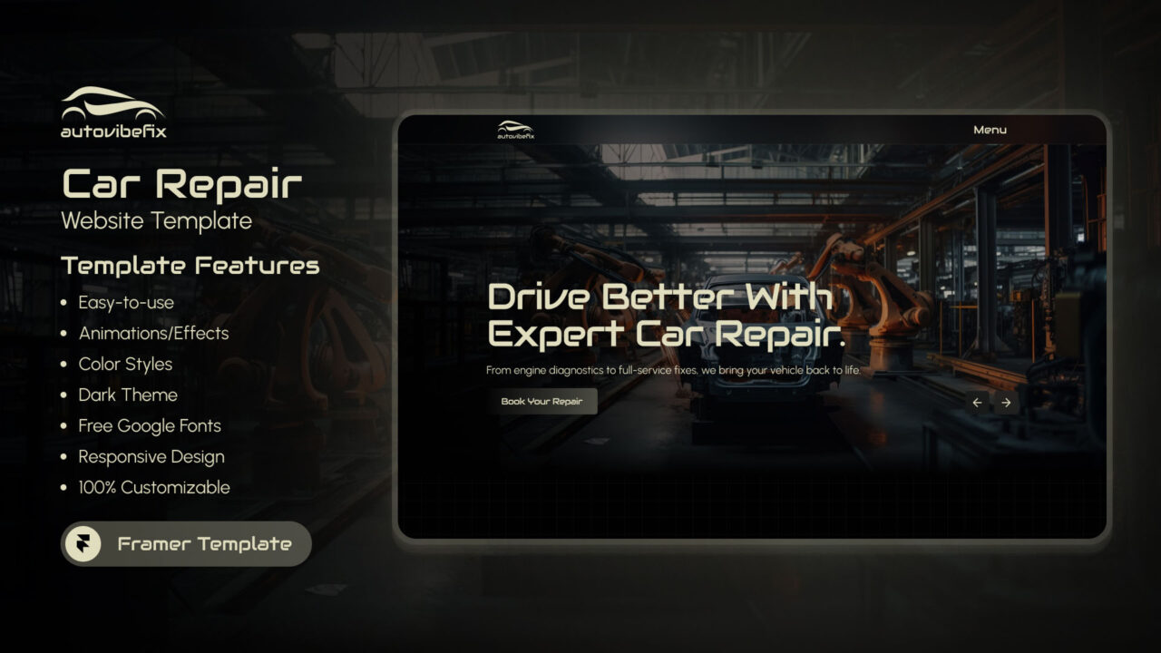 AutoVibefix-Premium-Car-Repair-Framer-Template-Thumbnail | DesignToCodes
