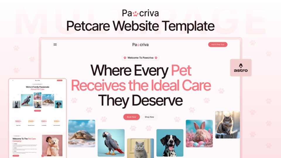 Pawcriva Best Pet Care Astro Website Template DesignToCodes