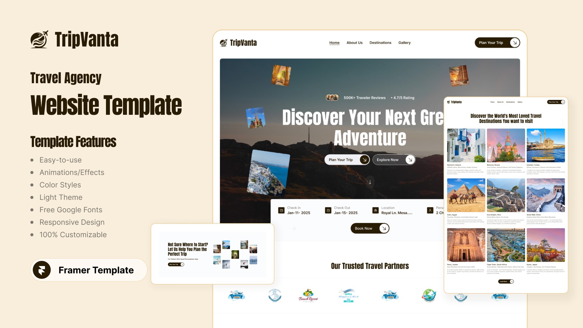 Tripvanta - Best Travel Agency Framer Template
