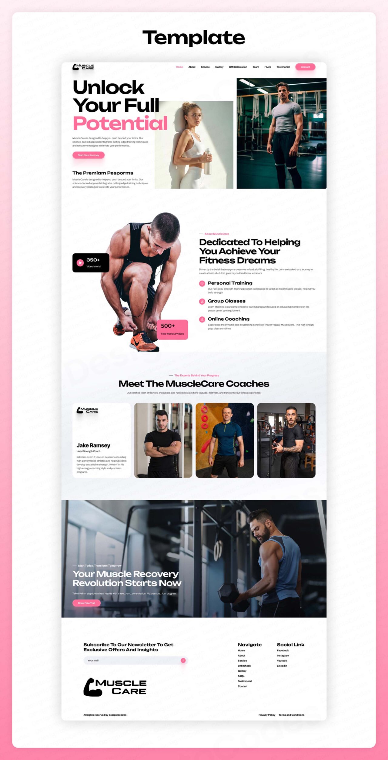 MuscleCare-OnePage-Fitness-Framer-Template | DesignToCodes