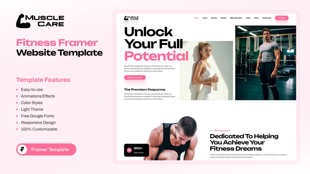 MuscleCare-OnePage-Fitness-Framer-Template-Thumbnail | DesignToCodes