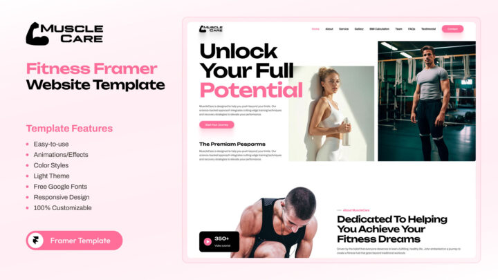 MuscleCare-OnePage-Fitness-Framer-Template-Thumbnail | DesignToCodes