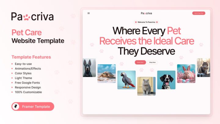 Pawcriva-Pet-Care-Framer-Website-Template-Thumbnail | DesignToCodes