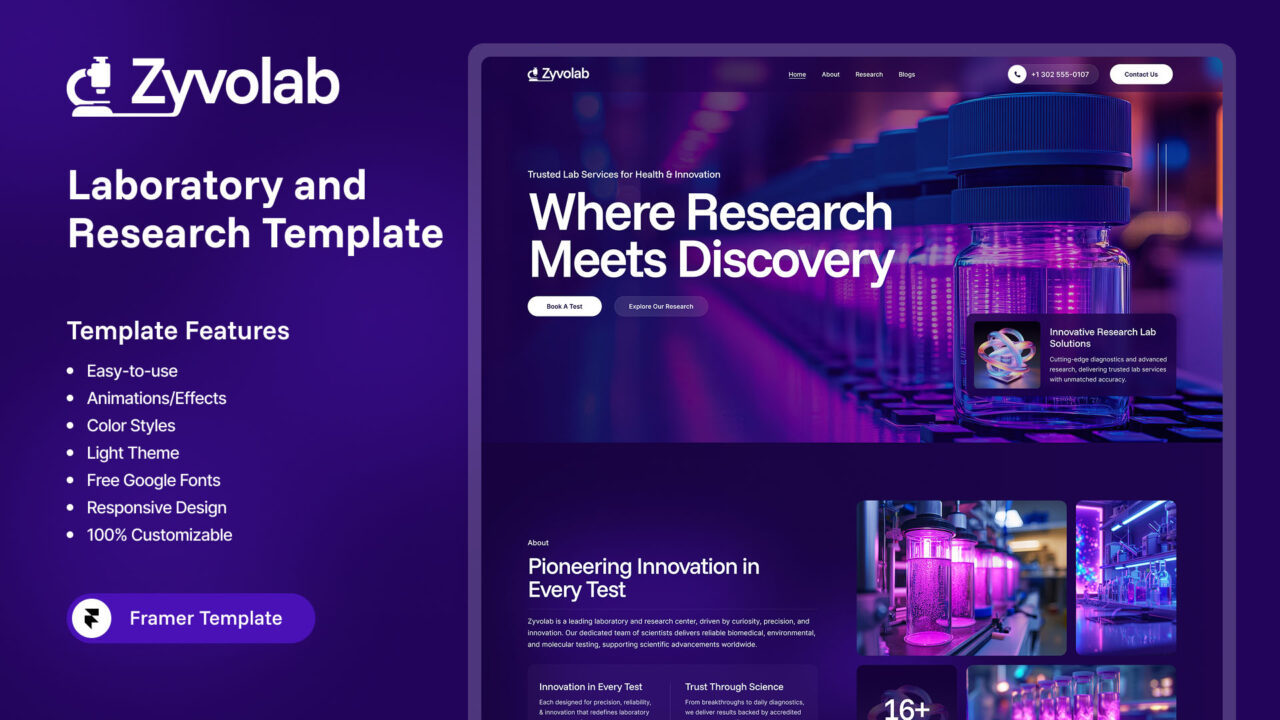 Zyvolab-Framer-Template-for-Laboratory-And-Research-Websites-Thumbnail | DesignToCodes