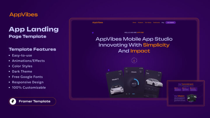 Appvibes-Mobile-App-Landing-Framer-Template-Thumbnail | DesignToCodes