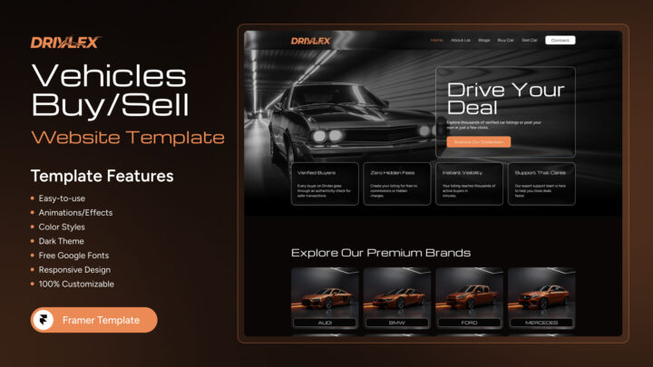 Drivlex-vehicles-buy-Sell-Framer-Template-Pro-UI-Thumbnail | DesignToCodes