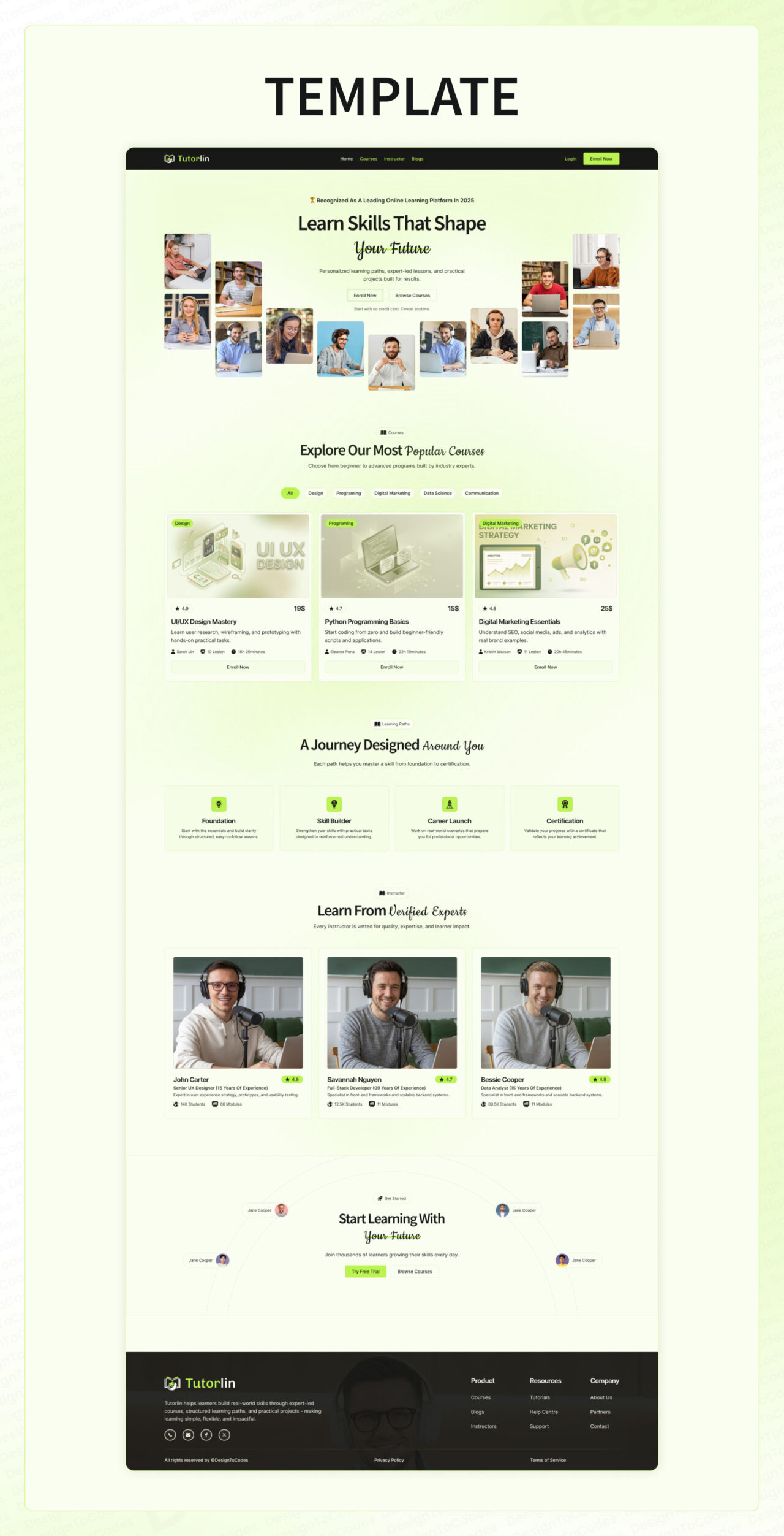 Tutorlin-Online-Course-Framer-Website-Template | DesignToCodes