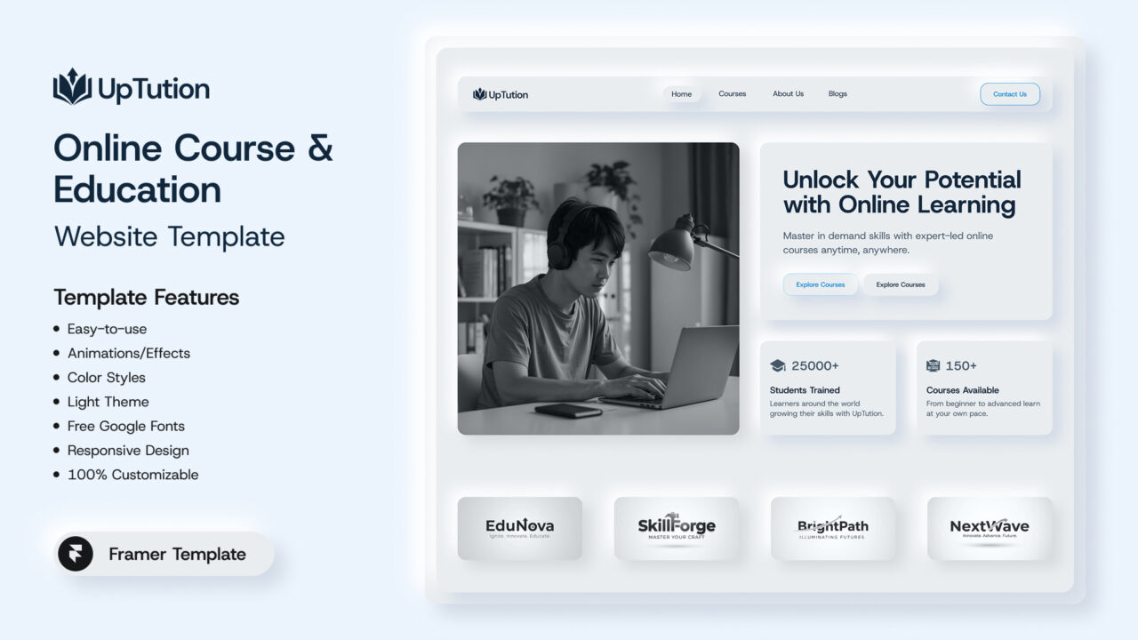 UpTution-Online-Course-Education-Framer-Template-Thumbnail | DesignToCodes
