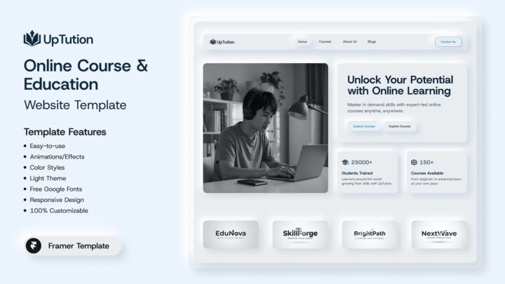 UpTution-Online-Course-Education-Framer-Template-Thumbnail | DesignToCodes