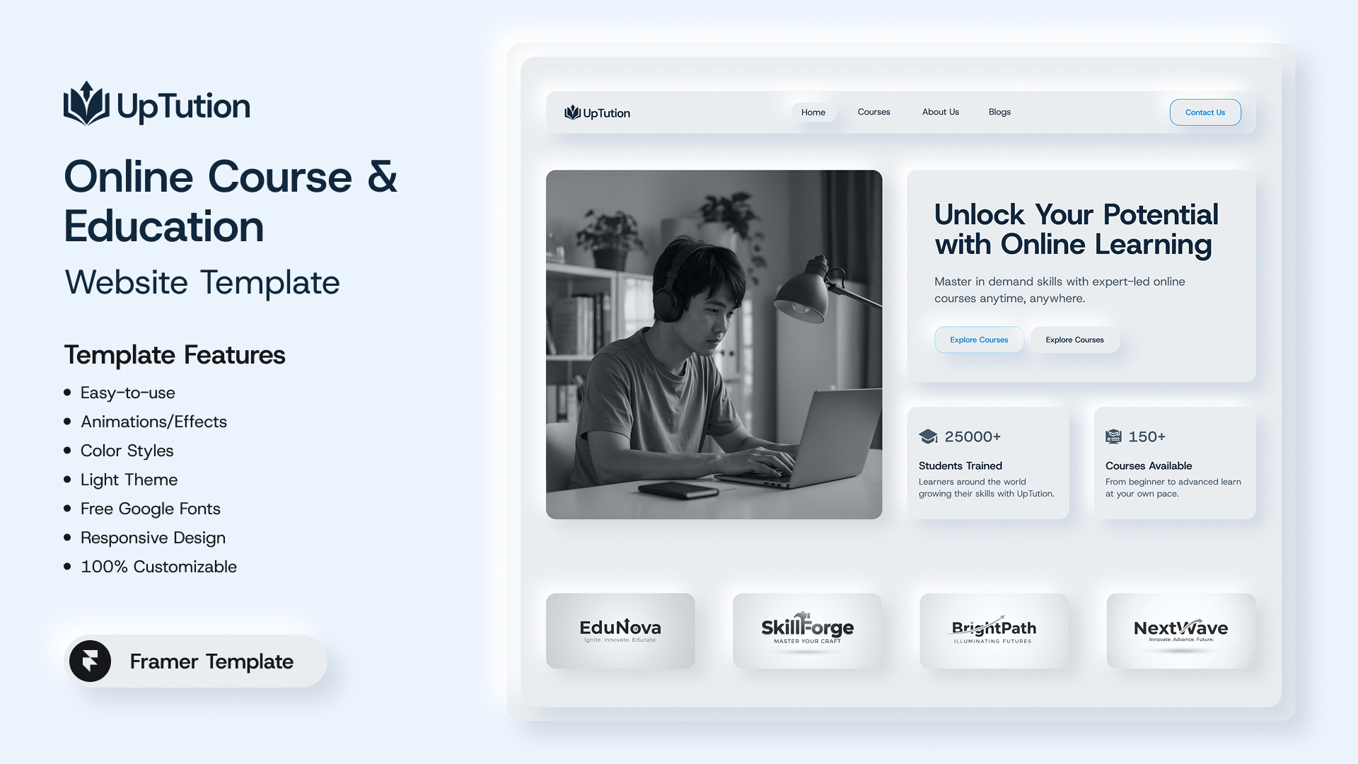 UpTution - Online Course & Education Framer Template