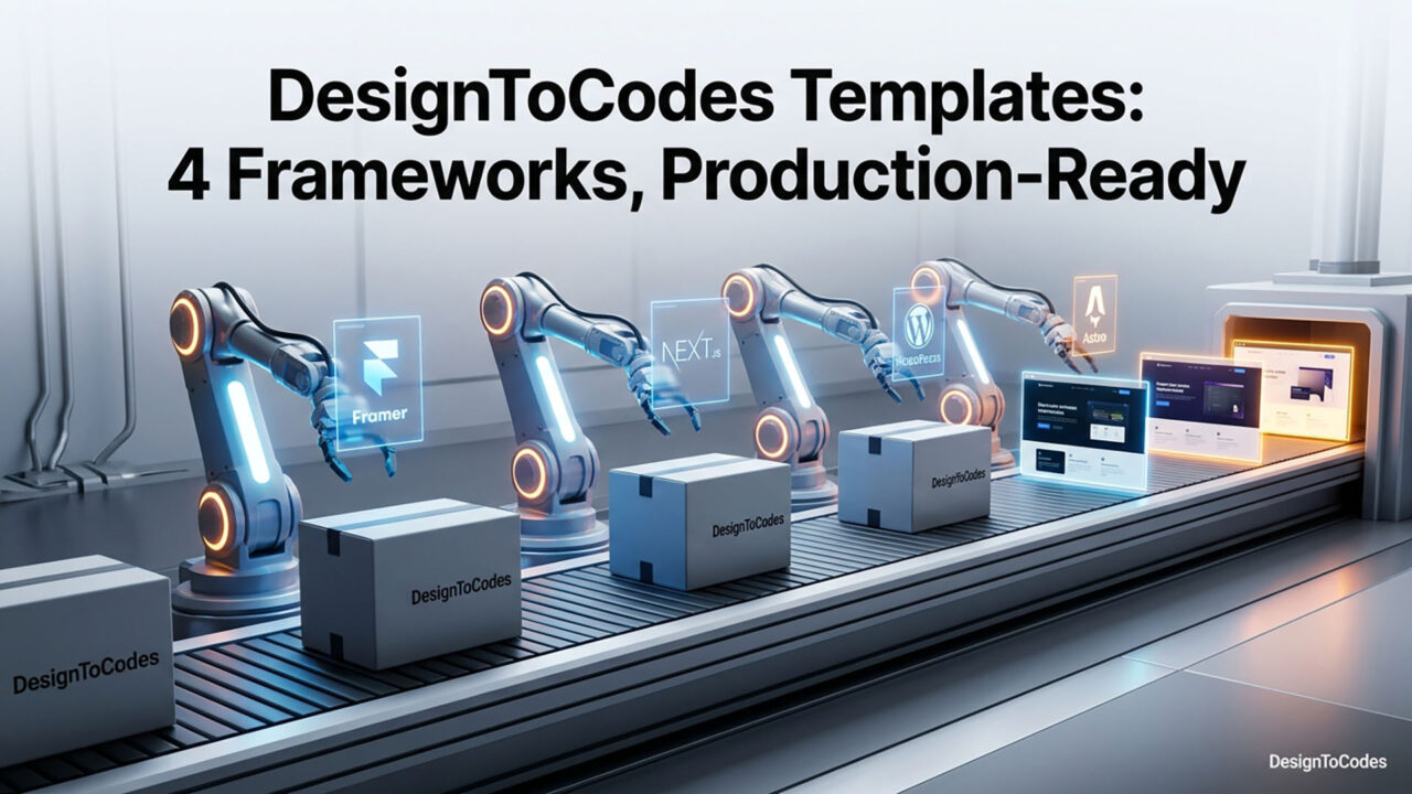 DesignToCodes templates dashboard with Next.js, Framer, Elementor, WordPress production-ready projects | DesignToCodes