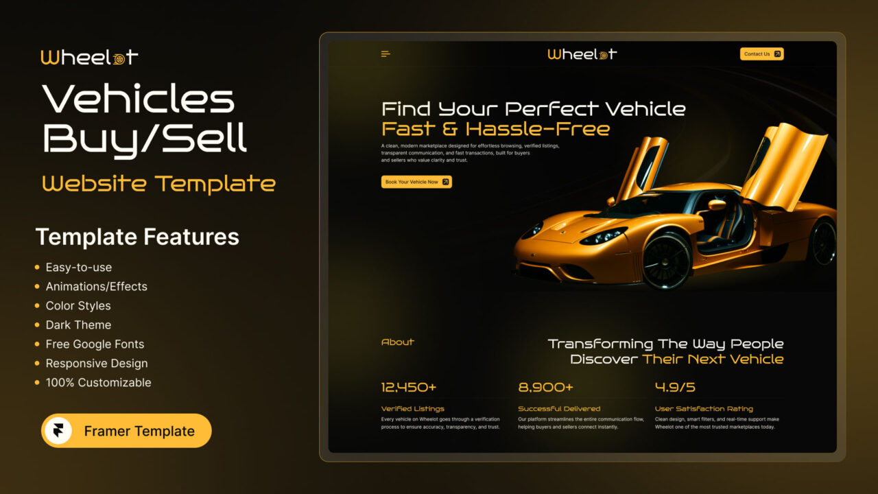 Wheelot-Vehicle-Marketplace-Framer-Template | DesignToCodes